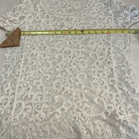 Capri Cream Lace Long Sleeve Beach Pool Boho Embroidered Coverup Top Sz L - Picture 5 of 9